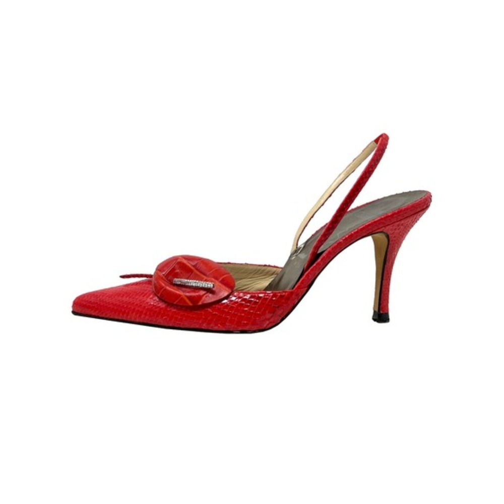 Vintage Rene Caovilla‎ Red Python Slingback Heels Floral Rhinestone Pumps 38